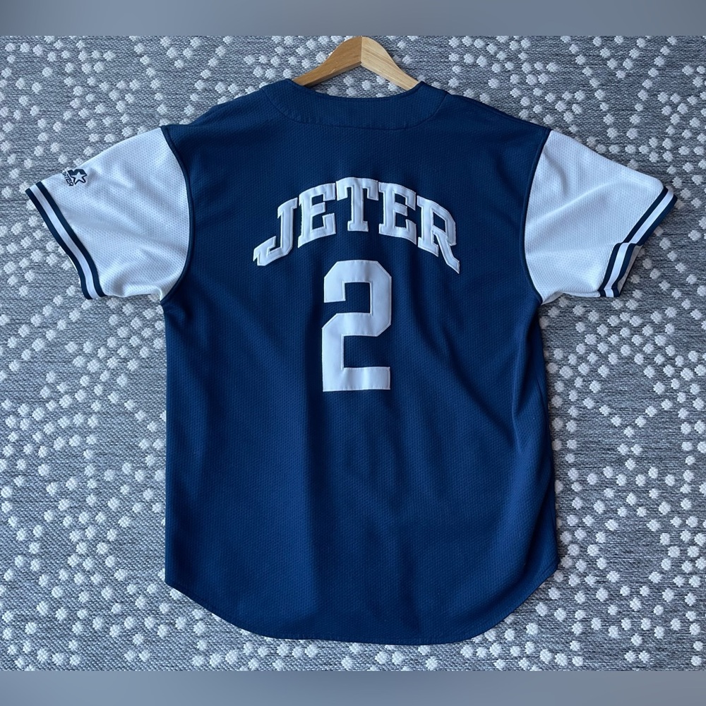 Starter YANKEES Derek Jeter 2 Jersey Baseball Button Down Mens XL Blue Christmas